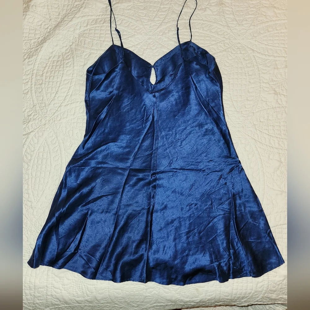 Vintage Pure Silk 1990s Victorias Secret  Royal Blue Slip Dress - Picture 8 of 16